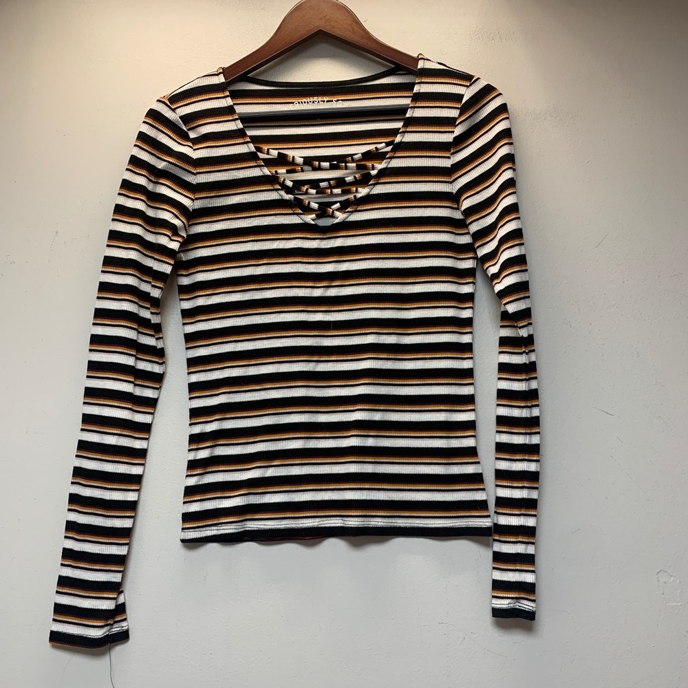 Aeropostale Seriously Soft Top Womens L Multi Color Striped Lace Up Ribbed Knit
